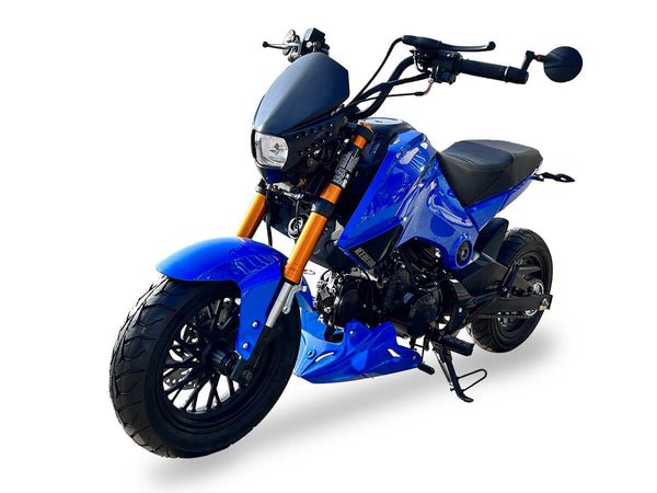 Fuerza 125cc Motorcycle, 4-Speed Manual, Dual Disc Brakes, 12 inch Aluminum Wheels, 50 State Legal – Metallic Blue