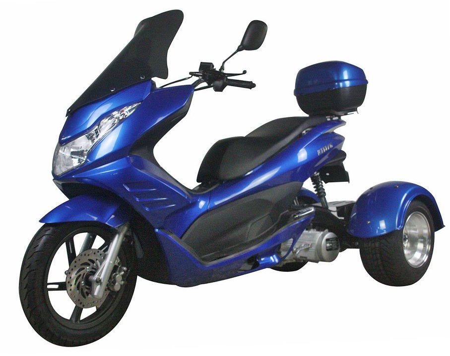 Q6 150cc Trike, Automatic Shifting, Full Wind Screen, Locking Trunk – Blue - Image 3