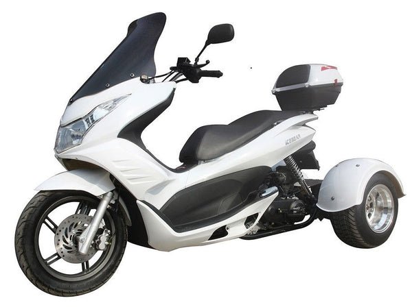 Q6 50cc Trike, Automatic Shifting, Full Wind Screen, Locking Trunk – White