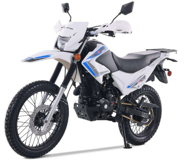 Tao TBR7D 250 Dual Sport Motorcycle, 5-Speed Manual, Electric Start, 19/17 inch Wheels – White