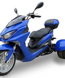 Trifecta 50cc Street Trike, Automatic, Disc Brakes, Aluminum Wheels, Trunk and Windshield Included – Metallic Blue